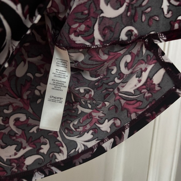 Chico's Size 3 Ombré Black Maroon‎ White Boxy 3/4 Sleeve Blouse Flowy Chicos XL - Picture 10 of 13